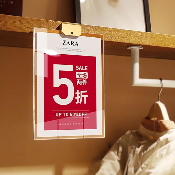 Wall Mount Acrylic Sign Holder with 3M Tape, Photo Menu Flyer Display Frames for Mall, Office, Home, Restaurant (Metal Vertical A5 148×210mm/5.83×8.27inches)