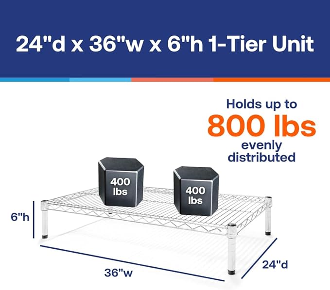 Shelving Inc. 24"d x 36"w Chrome Wire Shelving with 1 Tier Shelf, Weight Capacity 800lbs Per Shelf