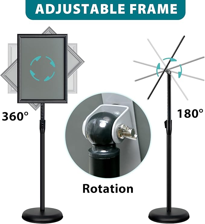 6Packs 11x17 Inch Adjustable Sign Holder Poster Stand, Heavy Duty Floor Sign Stand with Aluminum Snap Open Frame for Vertical and Horizontal Sign Displayed(Black)
