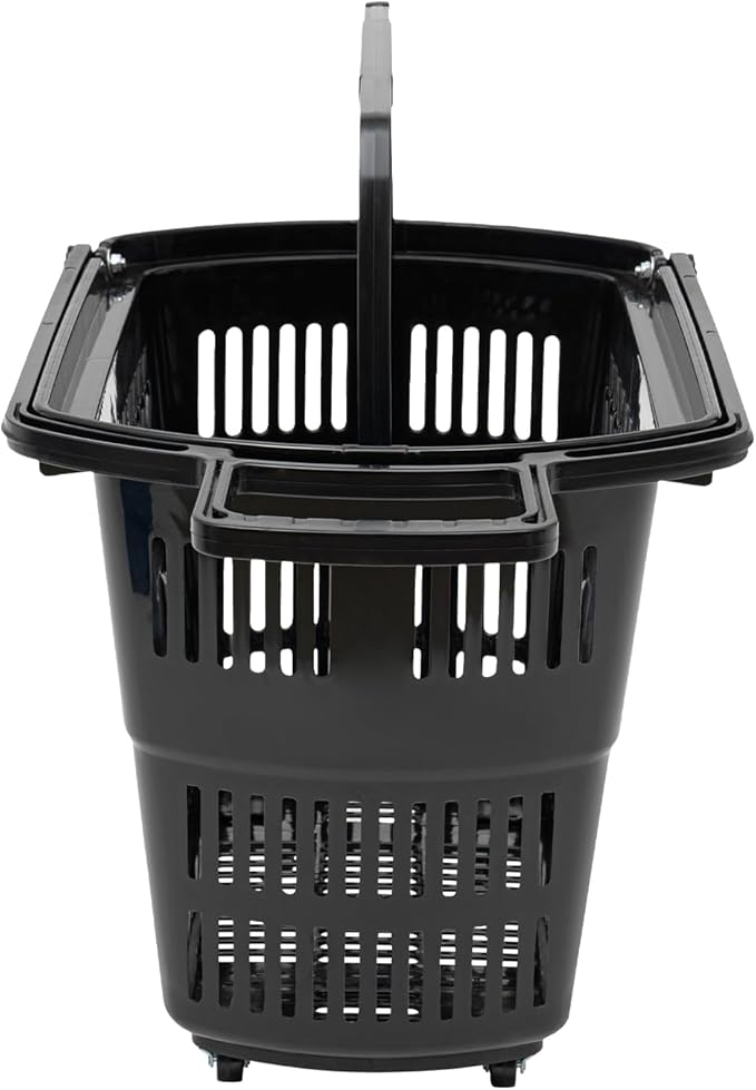 Shopping Carts with Handles, 6Pcs 35L Plastic Rolling Shopping Basket with Wheels, Portable Grocery Basket Portable Baskets Set for Bookstores, Supermarkets, Ktvs and Retail Stores Etc
