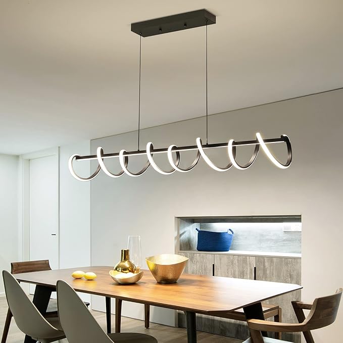 Modern Design Dimmable Desk Linear Pendant Light, with Remote Control Dimmable 3 Color Mode & Brightness Ceiling Lamp, Anti-Flicker Dining Light Fixture for Kitchen（47IN）