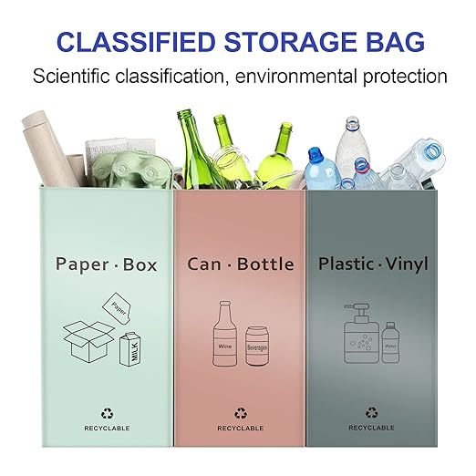 Separate Recycling Bin for Kitchen Home - Indoor Recycle Bins (Pink, Green, Gray) Waste Trash Sorting Bins, Reusable Waterproof Affordable Recycle Bags, Pack of 3 Bags