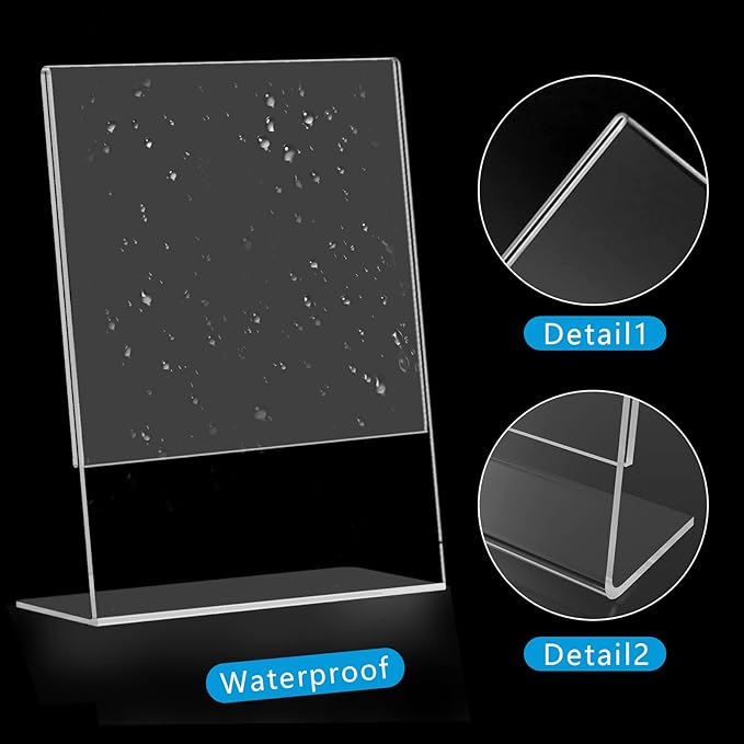 PecMuikee Slant Back Acrylic Sign Holder 8.5 x 11, Clear Picture Photo Frames Display Stand- Freestanding Tabletop Display Stand for Retail, Office, Restaurant , Flyers and Posters (24 Pcs)