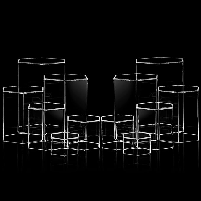 Jetec Hexagonal Jewelry Display Risers Hexagonal Market Display Risers Stands Acrylic Showcase Acrylic Stand for Jewelry Model Figures Decoration, 6 Sizes(Clear,12 Pieces)
