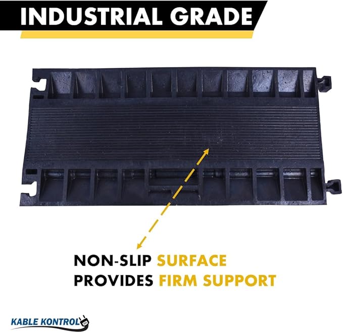 Kable Kontrol Atlas Cable Protector Wire Ramp - 5 Channel Bulk Wholesale Pallet – 10 Pcs - 35” Long Black & Yellow - 24000 Lbs Load Capacity - Rubber Speed Bump Wire Protector Cord Cover - CP9975