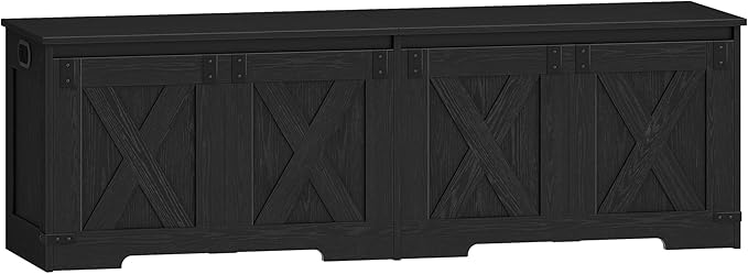 59" Storage Chest, Large Storage Trunk with 2 Hinges, Farmhouse Wooden Box Bench, Lift-Top Organizer Chest, Entryway Trunk for Bedroom, Living Room, Black SB15004X