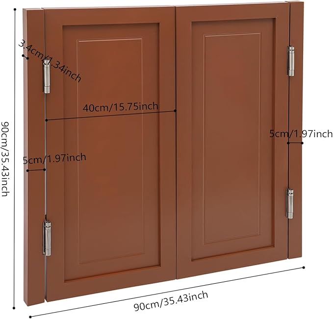 Solid Wood Interior Swing Door with Metal Hinges - Swinging Cafe Doors for Kitchen, Stairs, Bedroom Entrance & Partition (Brown, 35.43"X35.43")