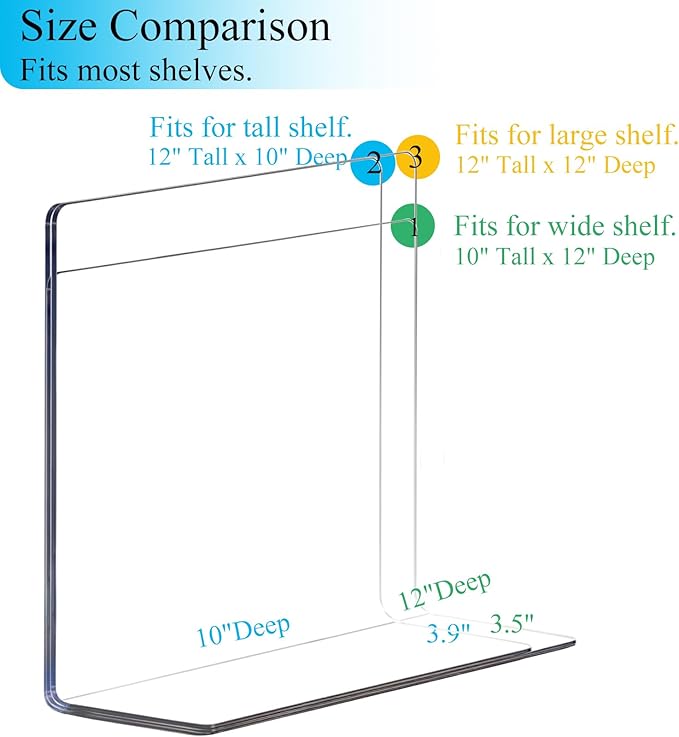 Shelf Dividers for Closet Organization: 10" Tall x 12" Deep Acrylic Closet Shelf Dividers for Clothes Sweater Purse - Clear Closet Organizers and Storage Separators for Shelves