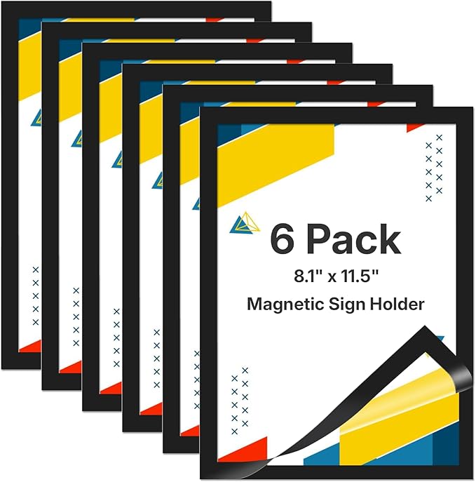 OWLKELA 6 Pack 8.5x11 Inch Magnetic Sign Holder‌, ‌Adhesive Frame‌ with Strong Magnet, ‌Magnetic ‌Document Sleeve‌ ‌for Office, School, Restaurant, Store