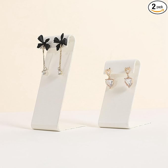 GemeShou White earring holder for girls, Leather earring display stand for selling, Jewelry earring hanger for boutique store【White-Earring stand-2pcs】
