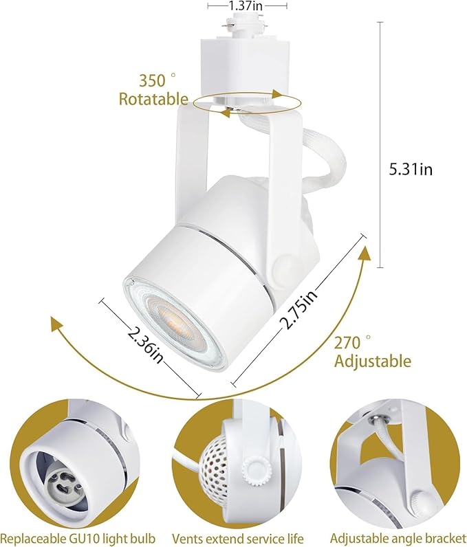 White Track Lighting Heads Kits, 12-Light GU10 LED Track Lights Extended 14.76Ft H Type Track Rails 10W 4000K Natural Light Ceiling Spotlight Fixture with Replaceable GU10 LED Bulbs, White