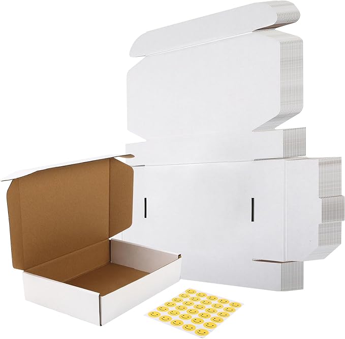 RLAVBL 9x6.5x2 Inches Shipping Boxes Set of 30, White Small Corrugated Cardboard Box, Mailer Boxes for Packing Small Business