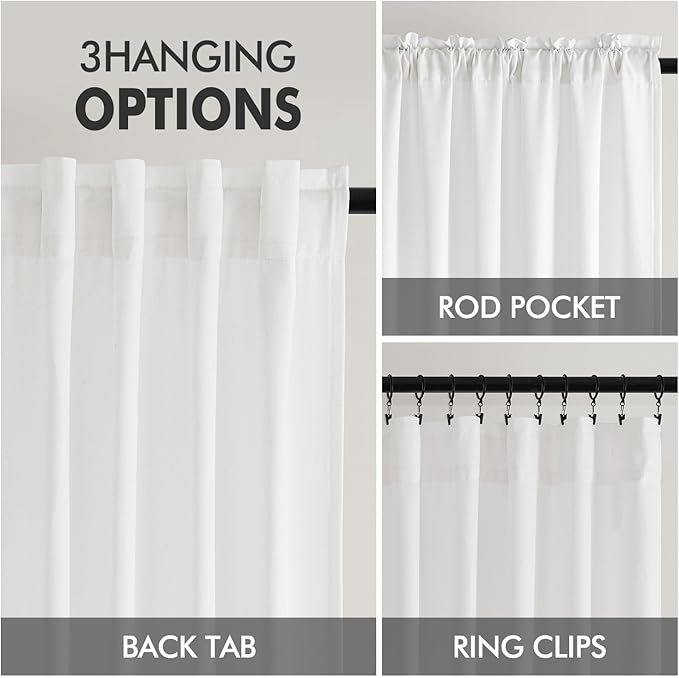 MIULEE Non-See-Through Privacy Linen Curtains 2 Panels, Light Filtering Window Curtains Farnhouse Textured Back Tab Semi Sheer Drapes for Bedroom Living Room, 52 x 72 Inches Long, Pure White