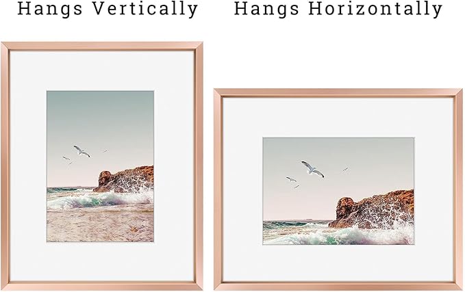 Frametory, 8x10 Metal Picture Frame with Mat for 5x7 Picture & Real Glass, Aluminum Photo Frame Collection (Rose Gold, 1 Pack)