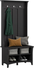 Bush Furniture Salinas Hall Tree with Shoe Storage Bench in Vintage Black, Multi-Purpose Home Organizer, Entryway Solution with Seating and Hooks