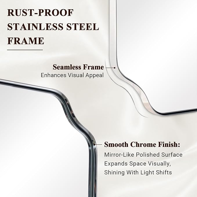 ANDY STAR Chrome Bathroom Mirror, 22x30 Inch Polished Chrome Rectangle Mirror, Scalloped Bathroom Mirror with Stainless Steel Metal Frame, Ideal for Bathroom, Living Room