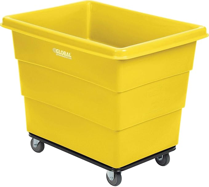 Global Industrial 12 Bushel Plastic Bulk Box Truck, Steel Chassis Base, 1000 lbs. Capacity, 4" Non-Maring Rubber Casters, Yellow, 38-2/5"L x 28-9/10"W x 33" H