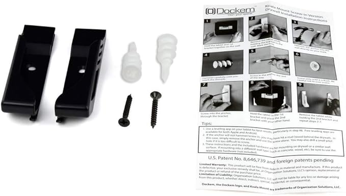 Dockem Koala Tablet Wall Mount - Screw-in Version: Universal Dock for iPads, iPad Air/Mini/Pro, Samsung Galaxy Tab/Notes, Android Tablets and More [Black Brackets]