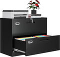 2 Drawer File Cabinets for Home Office, Metal Filing Cabinet with Lock, Black Locking File Caninet Two Drawer, Office Storage Caninets Steel Cabnet for Letter/Legal/A4/F4-Assembly Required