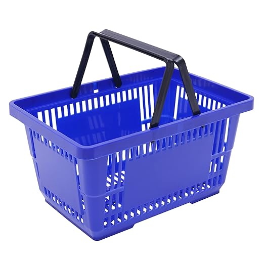12Pcs Plastic Shopping Baskets with Handles, 18L/4.7Gal Durable Plastic Shopping Cart, Large Portable Grocery Basket for Retail Store, Supermarket, Blue