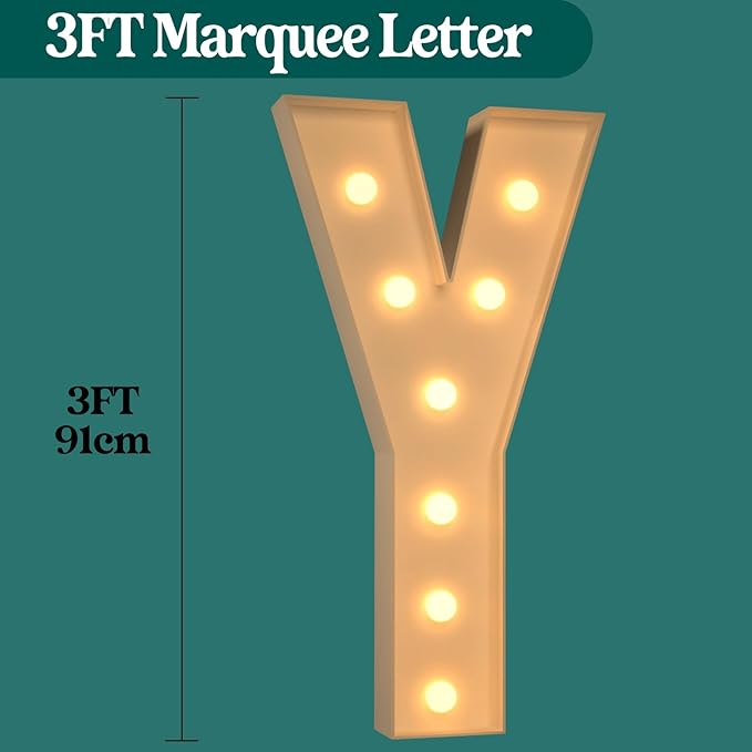 Marquee Letters 3 Feet Tall, 3FT Large Light up Letters Y, Big Sign Y with Warm White Light for Birthday Wedding Proposal Engagement Graduation Party Backdrop Decorations