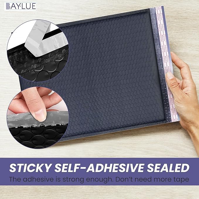 Black 12.5x19.5 Inch Large Poly Bubble Mailers #6 | Padded Envelopes with Self Seal | Air Lined Cushioned Bubble Mailer | Usable Size 12.5x15 | 100 Pack Bulk | Lightweight shipping Bags