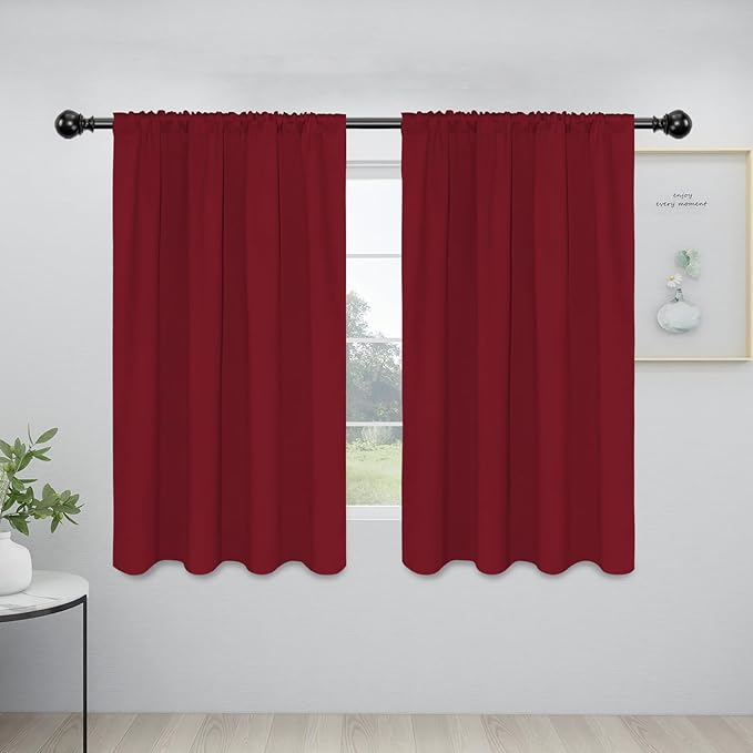 Easy-Going Rod Pocket Blackout Curtains for Bedroom, Room Darkening Window Curtains for Living Room, Thermal Insulated Noise Reduction Solid Window Drapes, 2 Panels(42x54 in, Christmas Red)