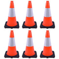 6 Pack 18 Inch Orange Reflective Traffic Cones, Black Base PVC Safety Cones for Construction Sites, Parking Control and Hazard Marking (6, Orange, 18 Inch)