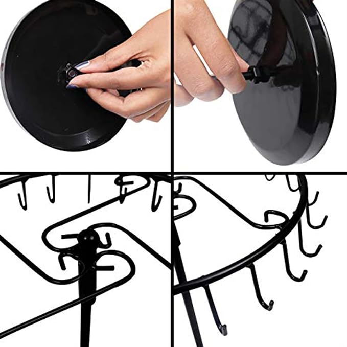 Rotating Necklace Holder Jewelry Organizer Display Stand 15.7-Inch with 23 Hooks (long-black)