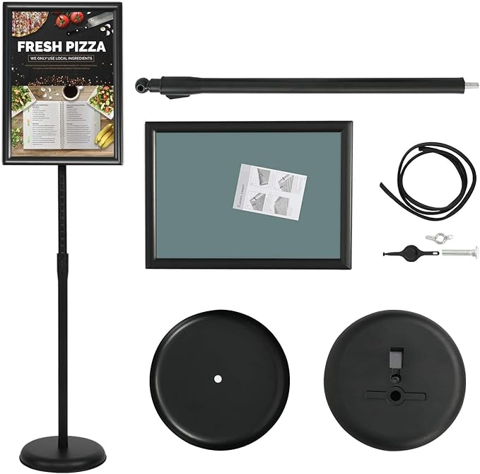 11 x 17 Inch Adjustable Pedestal Sign Holder Poster Stand, Heavy Duty Floor Standing Sign Holder Stand Aluminum Snap Open Display Frame for Vertical and Horizontal View Sign Displayed(Black)