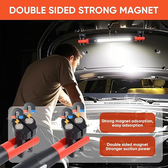 Magnetic Work Light Bar 2026 New | Rechargeable LED Light with Battery | IP55 Weather-Resistant Under Hood Light with Magnetic Base | Hooks & Clamp for Car Repair,Garage,Emergency,Power Outage