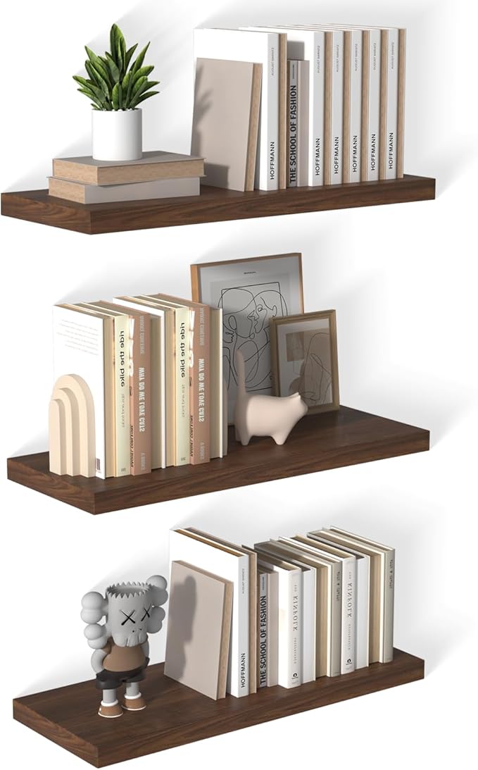 12 Inch Deep Floating Shelves for Wall 3 Pack Floating Shelfs Large Storage Space Wall Decor Display Shelf for Bathroom Living Room Bedroom Kitchen 30" W x 12" D x 1.2" H Walnut
