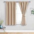 JIUZHEN Blackout Curtains for Bedroom - Thermal Insulated Room Darkening Rod Pocket Curtains for Living Room, Set of 2 Panels with Tiebacks, 38 x 45 Inch Length, Beige