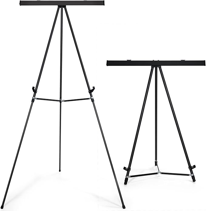 Falling in Art Aluminum Flip Chart Display Easel Stand with Adjustable Floor for Boardroom, Whiteboard, Paper Pads, Signage, 63 1/2'' High, Black