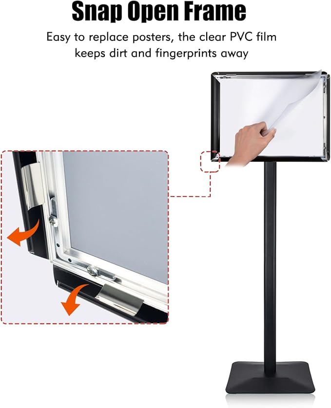 Sign Stand for Display, 11lbs Integrated Rod Heavy Duty Pedestal Floor Signage Stand Holder, for Outdoor or Indoor Advertising (11 x 17, Black)