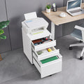 Lispin 3-Drawer Mobile Filing Cabinet with Lock, Office Storage Filing Cabinet of Legal/Letter Size, to be Installation Required (White + Metal + Modern)