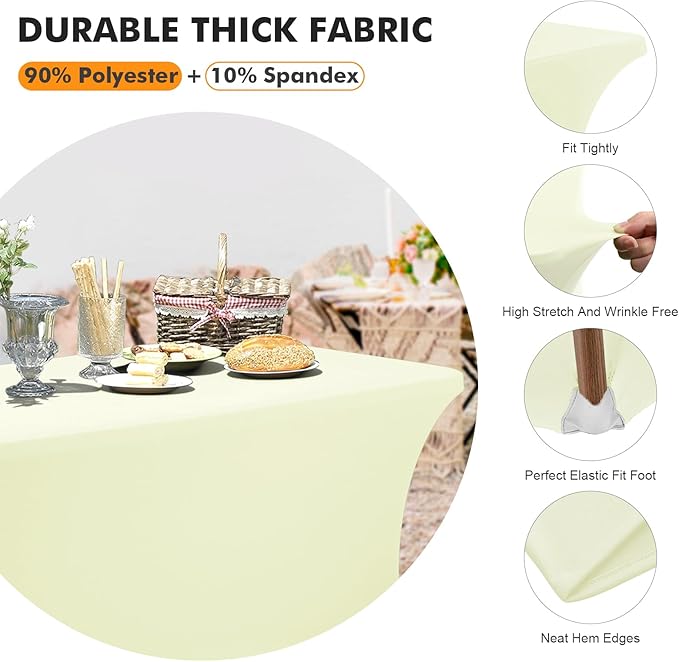 SEPARO 2 Pack 6 Ft Ivory Spandex Table Cover Fitted Rectangular Tablecloth Stretchable Fabric Table Cloth 6 ft Wrinkle-Free for Party Tradeshows Banquet Weddings Cocktail