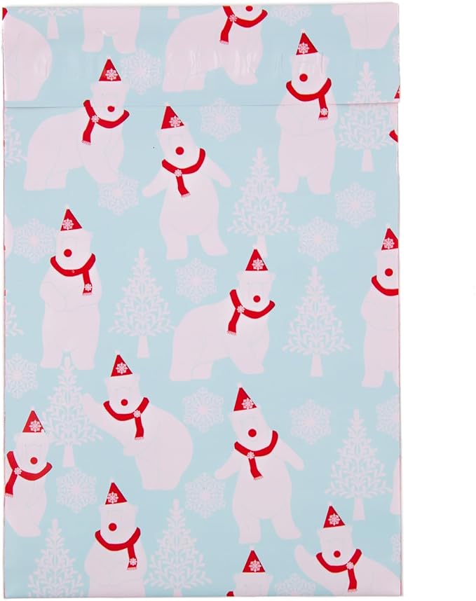 Inspired Mailers - Poly Mailers 6x9-100 Pack - Polar Bears (Blue) - Winter Mailing Envelopes - Small Shipping Bags - Holiday Poly Mailers Bags