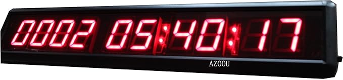 AZOOU 1.8-inch 10 Digits with Red Color LED Timer Countdown/up Wall Mounted Clock with Days Hours Mins Secs