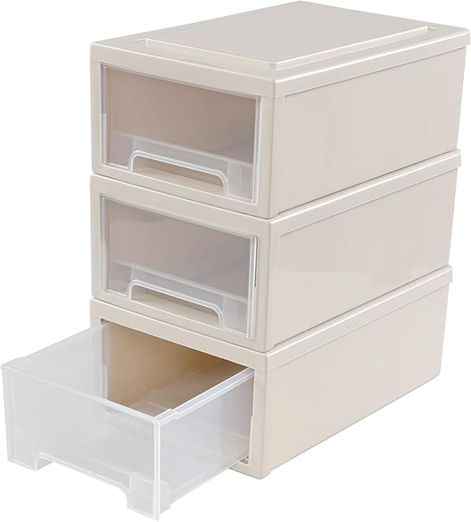 Oymlclivisa Small Stackable Desktop Drawers Unit, Plastic Storage Drawer, 3 Packs