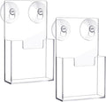 Thyle 2 Pcs Acrylic Brochure Holder with Suction Cups Wall Mount 7.4 x 4.2 Inch Window Clear Plastic Pamphlet Organizer Flyer Display Rack for Trifold Page Booklet Sticker Marketing Office Retail Shop