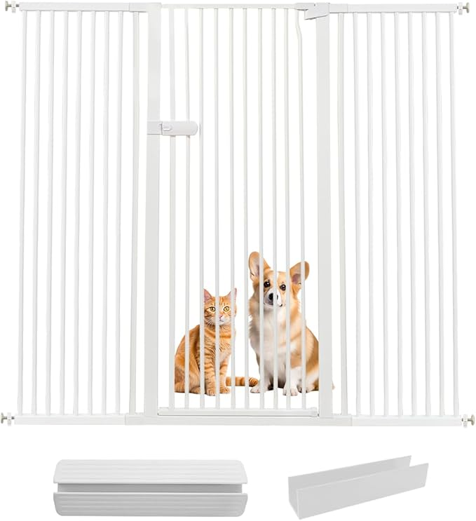 Lumizone Extra Tall Cat Gate 61.02" High Pressure Mounted Extra Wide 2025 New (17 Sizes) 1.37" Gap No Drilling Auto-Close One-Handed Operation Tall Pet Gate for Dogs(White, 61.02" H x 63.39"-67.71" W)