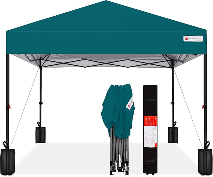 Best Choice Products 10x10ft 1-Person Setup Pop Up Canopy Tent Instant Portable Shelter w/ 1-Button Push, Case, 4 Weight Bags - Cerulean
