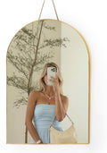 FONDAZZA Gold Arched Wall Mirror 13”x19”-Vintage Hanging Mirror with Chain, Decorative Brass Mirror for Entryway, Bathroom, Bedroom&Living Room, Small Antique Gold Wall Mirror