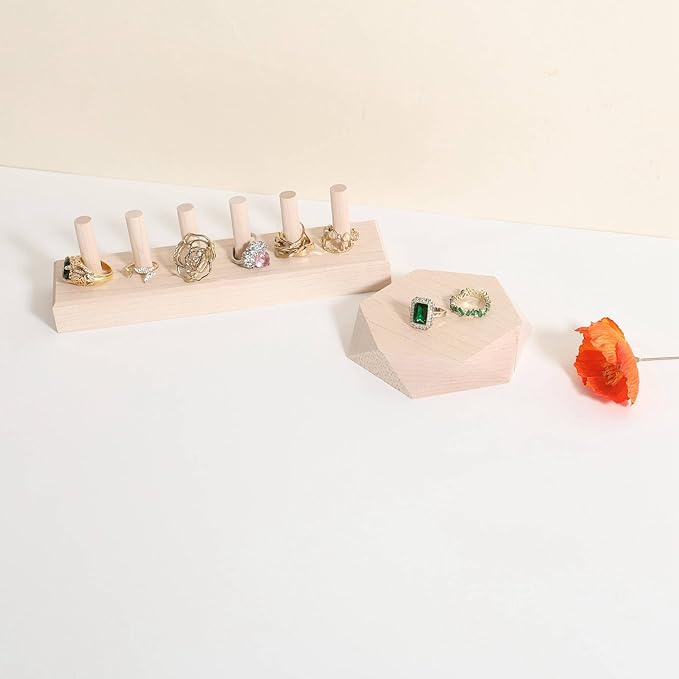 GemeShou single maple Jewelry display Tray for selling, Wooden hexagon display riser for jewelry, Jewelry retail shop display stand, photography props【maple Hexagon single Small】
