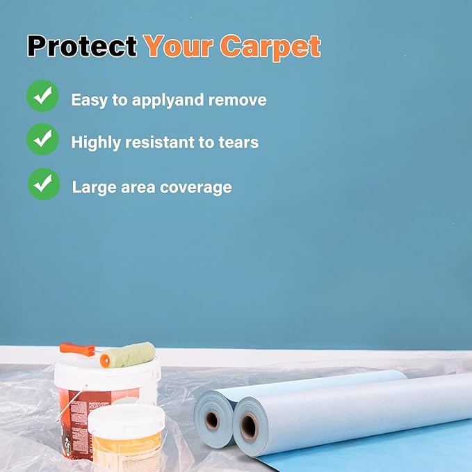 Temporary Floor Protection for Construction, Painting, Renovation, Protector Film for Hardwood Floors, Surface Carpet Protection Film, Tile&Hard Protection Covers 325 sqft