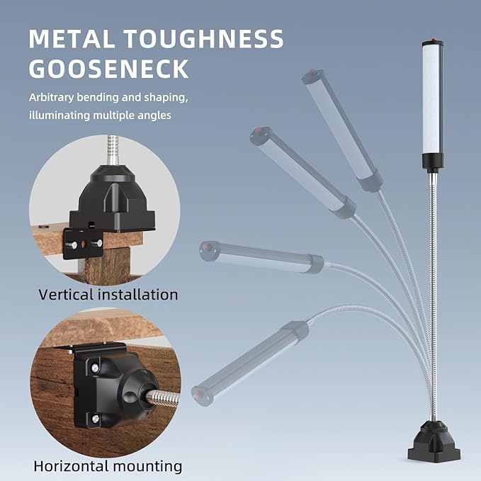 24W LED Work Light, 2400Lumen FlexibleGooseneck Work Light with Screw FixationBase,Industrial Lighting for Lathe CNC MillingDrill Press Sewing Machine,Durable WorkshopLamp for Garage & Factory