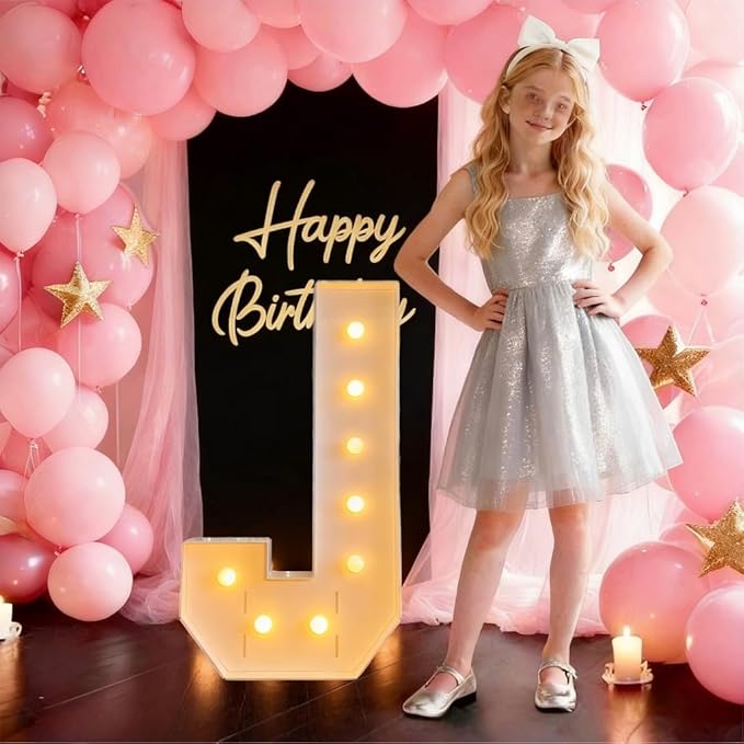 3FT/36 Inch Marquee Light up letters with Warm Lights,White Marquee letter A-Z for Birthday Party Large Mosaic Frame Letter Cardboard Pre-Cut Foam Board Sign Diy Decorations Anniversary (J)