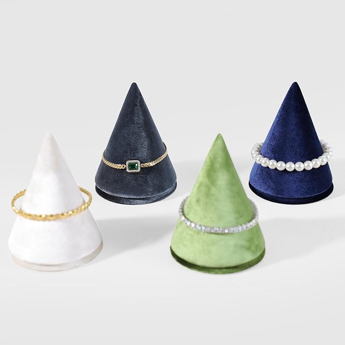 Resilient Velvet Bracelet Display Stand, Cone-Shaped Bangle Storage Holder For Jewelry Store Retail Countertop Organizer Stand (Green, Resilient Velvet)