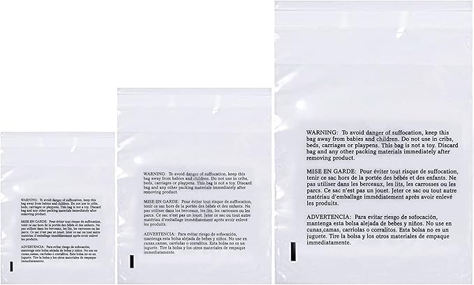 Poly Bags with Suffocation Warning 9x12", 11x14", 14x20" - Large Combo Pack of 300 (100 each size) - Clear Poly Bags by Retail Supply Co - Resealable